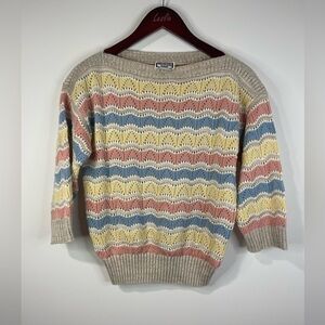 Keneth Too open knit sweater Crochet‎ Y2K Rainbow